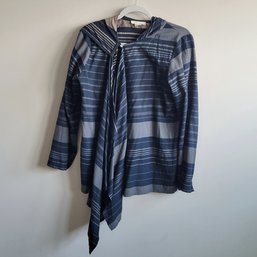 LOOMSTATE Organic Cotton Hooded Open Poncho Jacket Striped